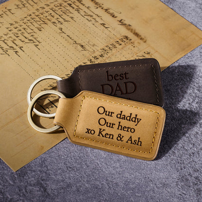 Personalized Leather Keychain for Dad, Best Dad Ever Keychain