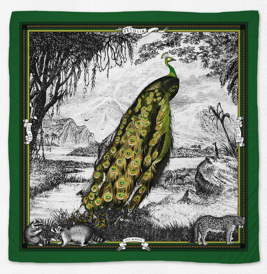 Peacock Feathers - Green - 100% Silk Scarf